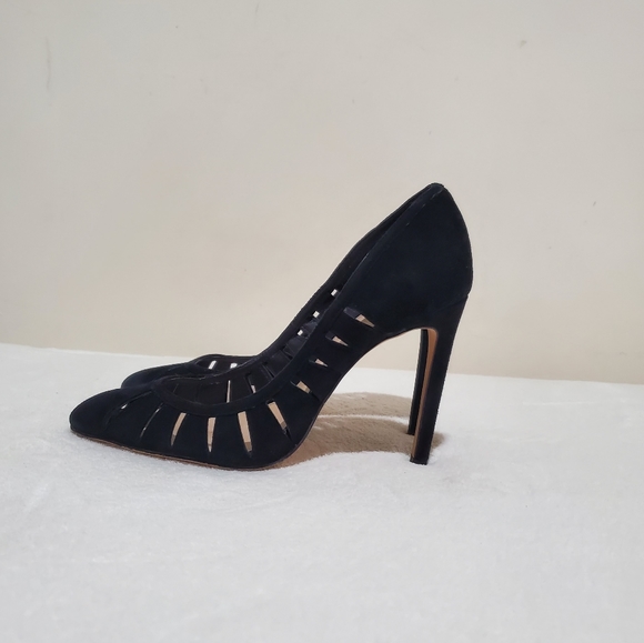 Black Suede Women Heel Shoes Size 8 - Picture 4 of 7